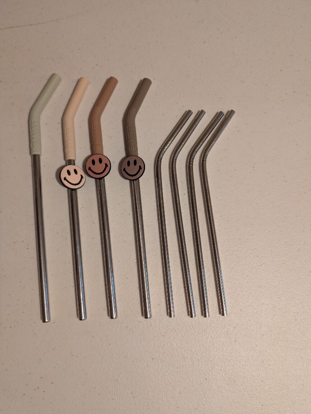 Stainless Steel Reusable Straws with Smiley Silicone Tips - Neutral Tones